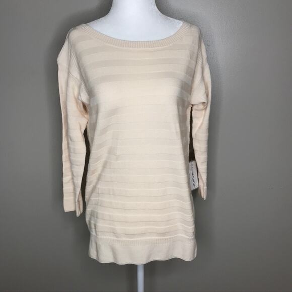 NWT Women's Sag Harbor Round Neck 3/4 Sleeve Ivory Winter White Sweater Large - Picture 1 of 4